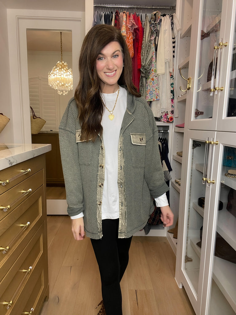 Burlington Waffle Hooded Jacket in Olive