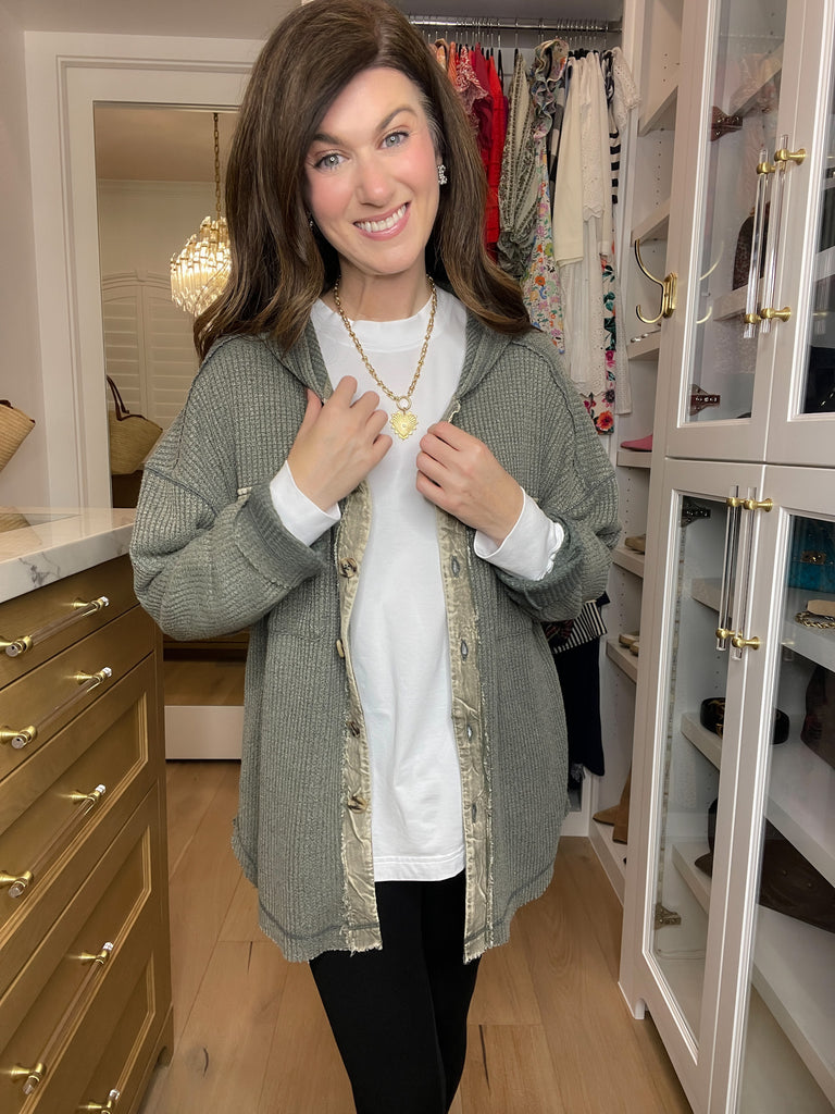 Burlington Waffle Hooded Jacket in Olive