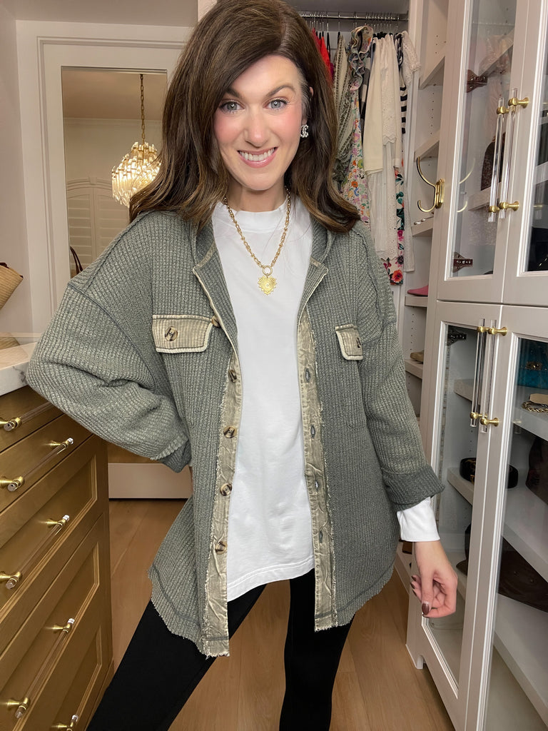 Burlington Waffle Hooded Jacket in Olive