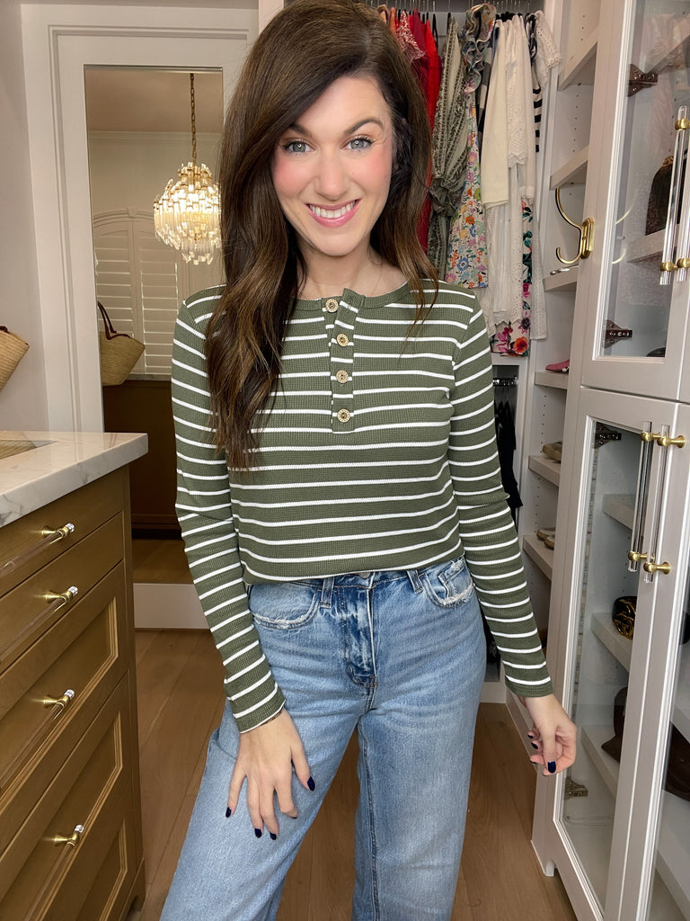 *BELLES & DOORBUSTER* Cedar Ridge Waffle Top in Olive *Final Sale*