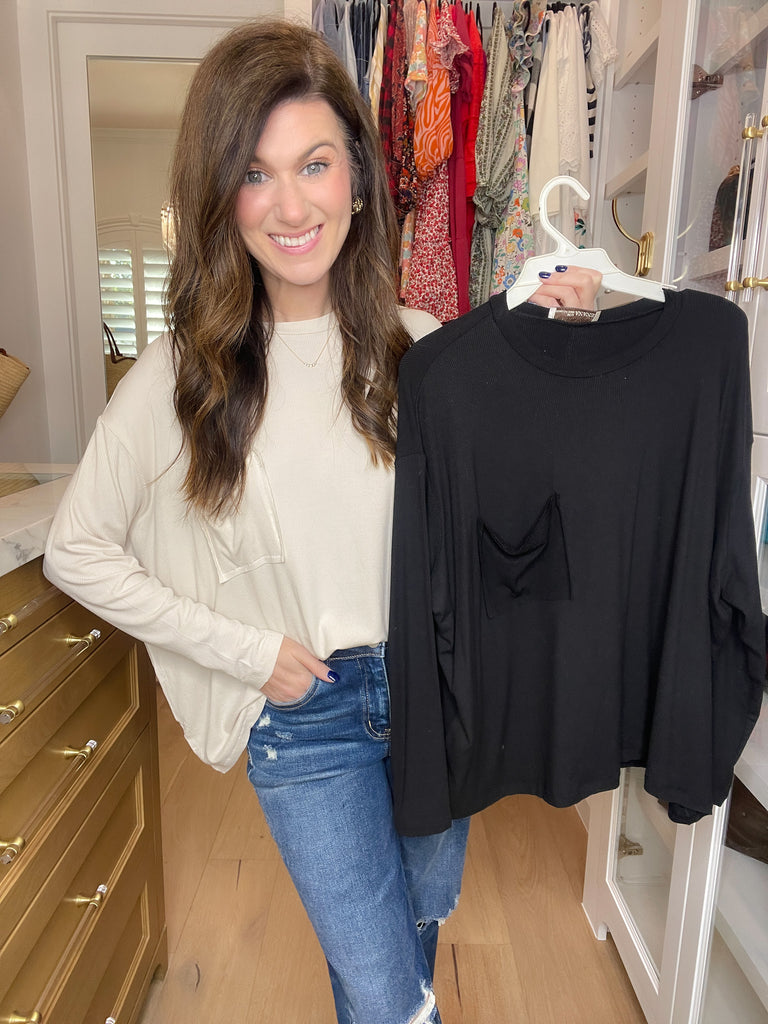 *BELLES & DOORBUSTER* Fall Chill Ribbed Long Sleeve Tops in Bone and Black *Final Sale*