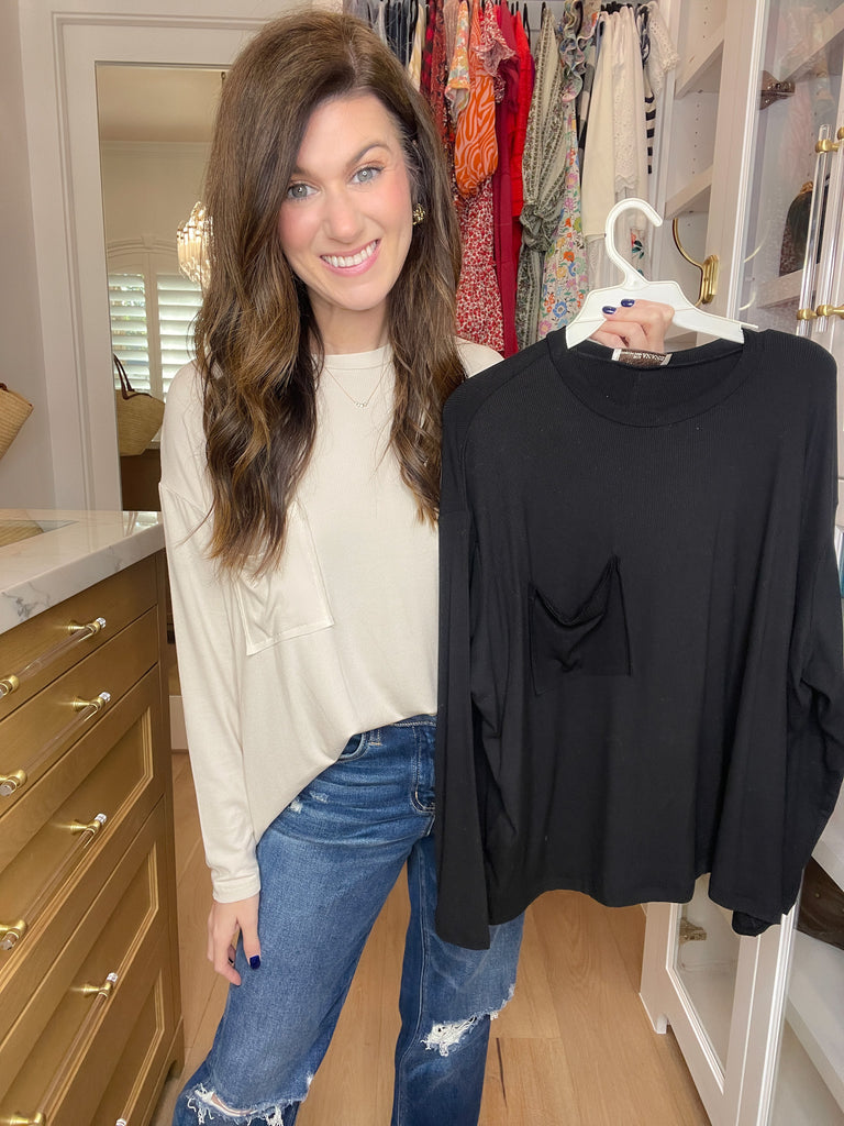 *BELLES & DOORBUSTER* Fall Chill Ribbed Long Sleeve Tops in Bone and Black *Final Sale*