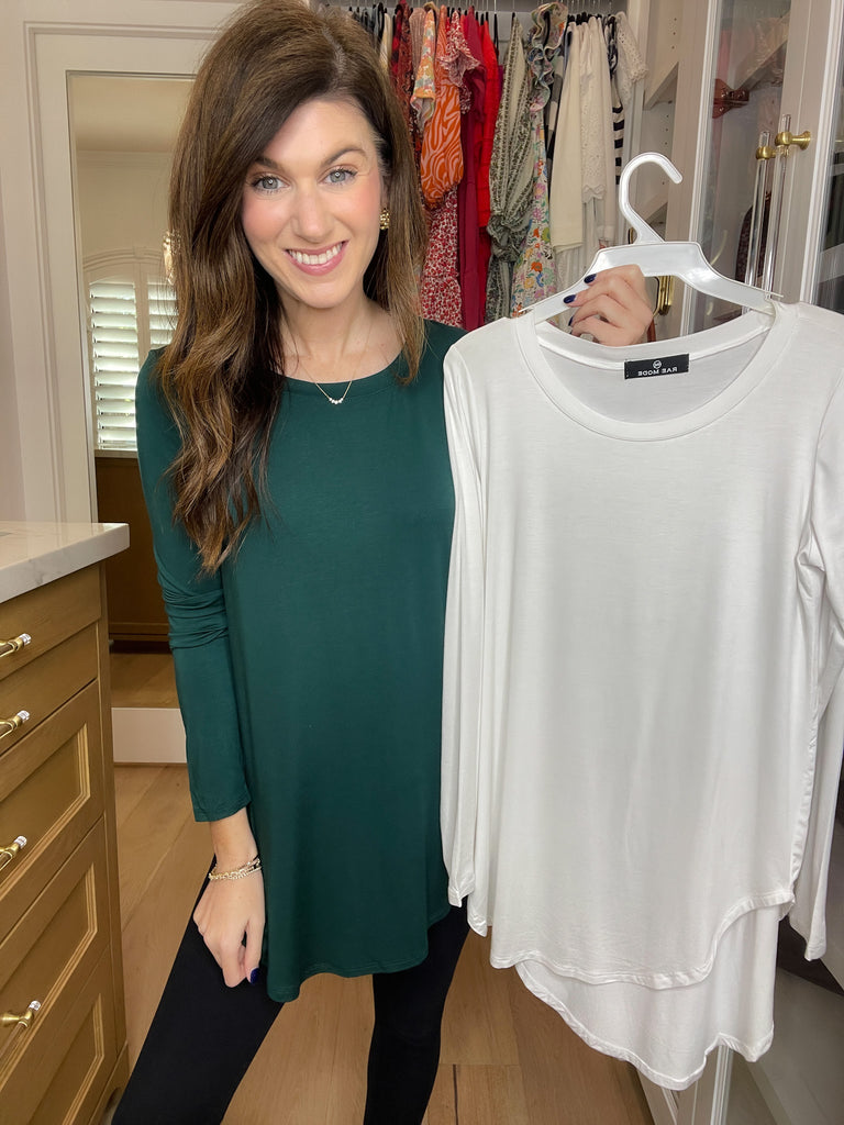 *BELLES & DOORBUSTER* Wayside Long Sleeve Top in Hunter and White *Final Sale*