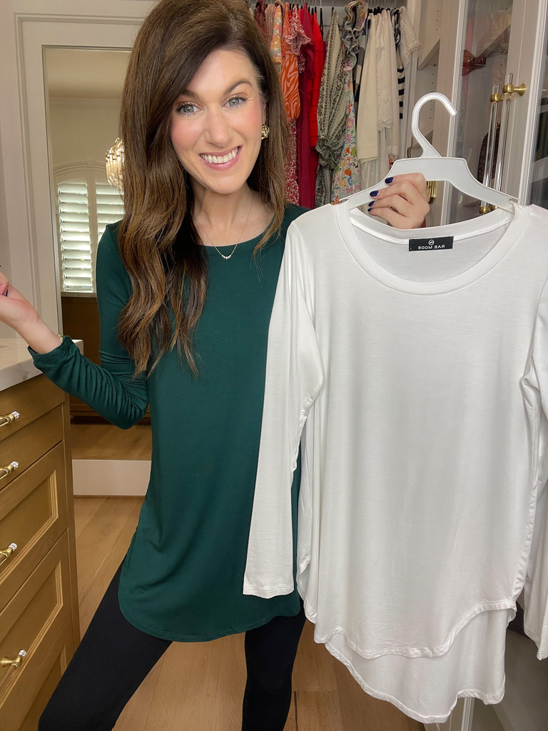 *BELLES & DOORBUSTER* Wayside Long Sleeve Top in Hunter and White *Final Sale*