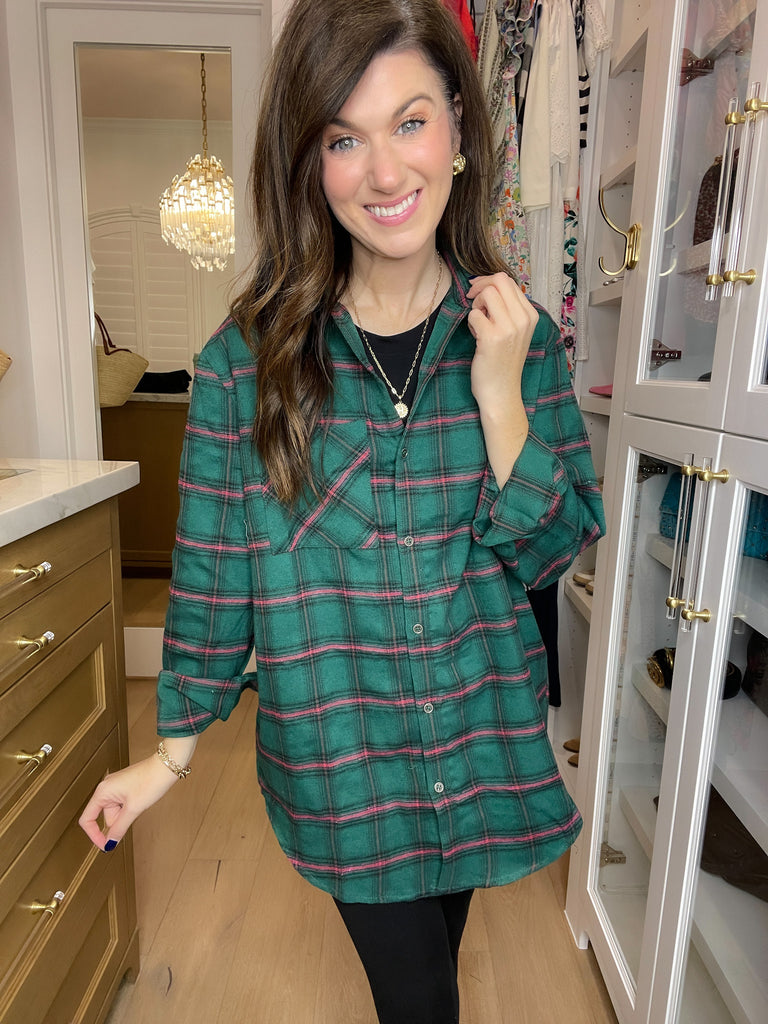 Coffee Run Plaid Button Down in Hunter