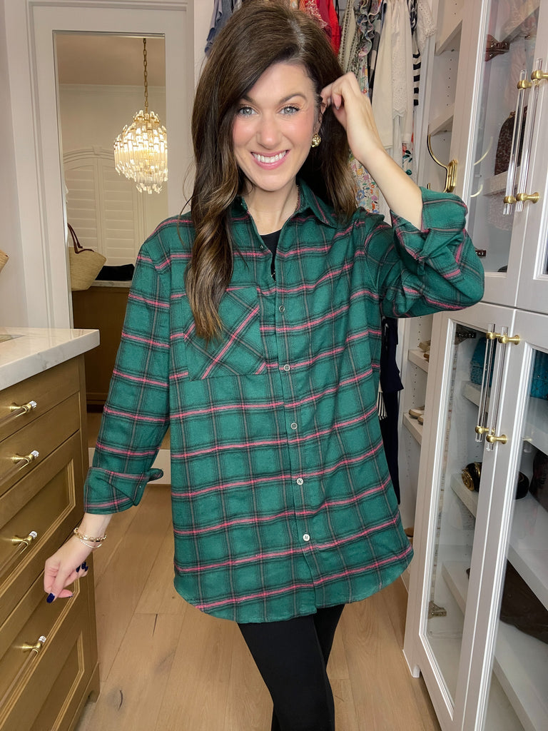 Coffee Run Plaid Button Down in Hunter