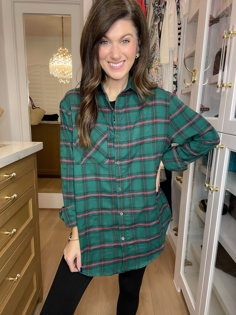 Coffee Run Plaid Button Down in Hunter