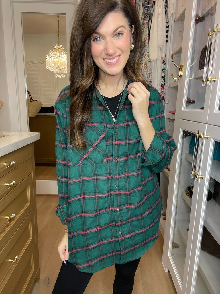 Coffee Run Plaid Button Down in Hunter