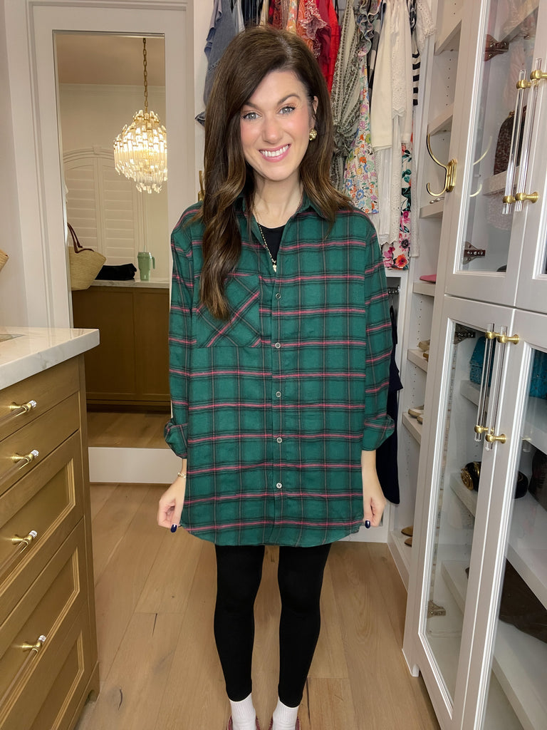 Coffee Run Plaid Button Down in Hunter