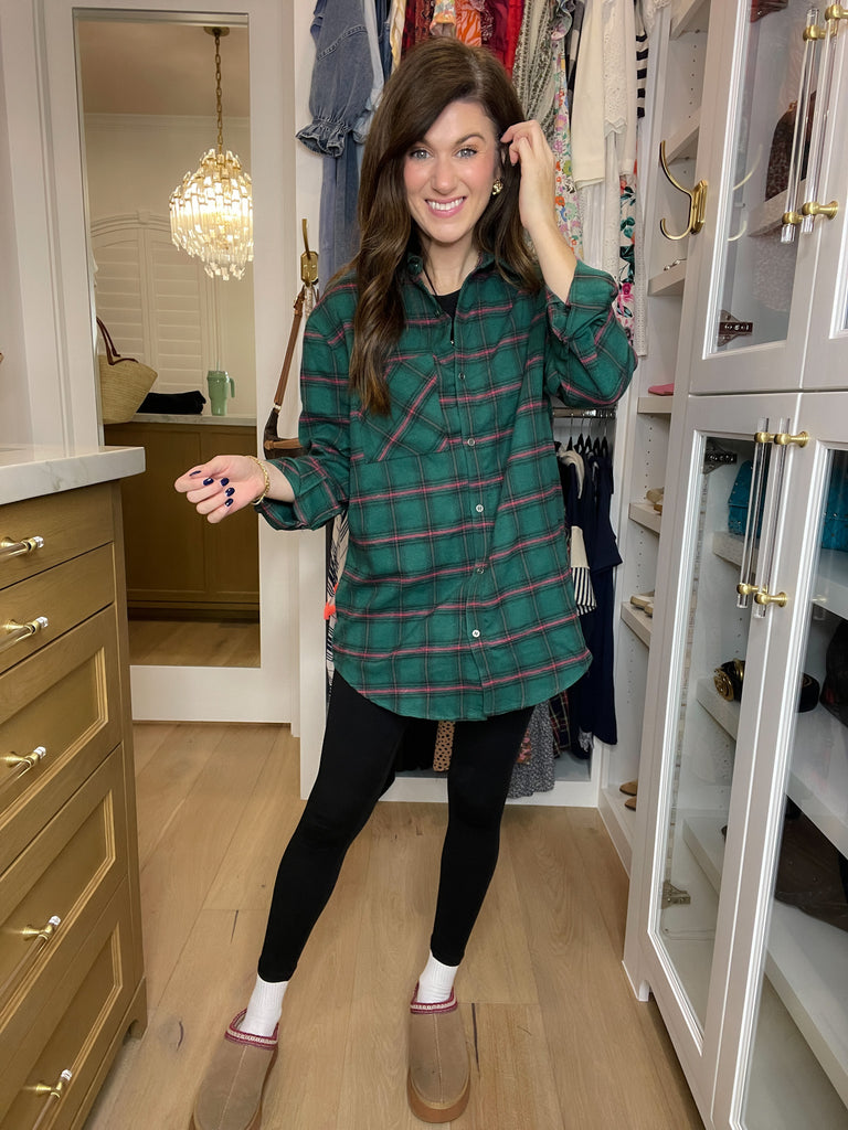 Coffee Run Plaid Button Down in Hunter