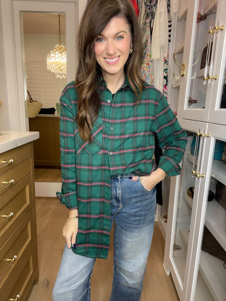 Coffee Run Plaid Button Down in Hunter