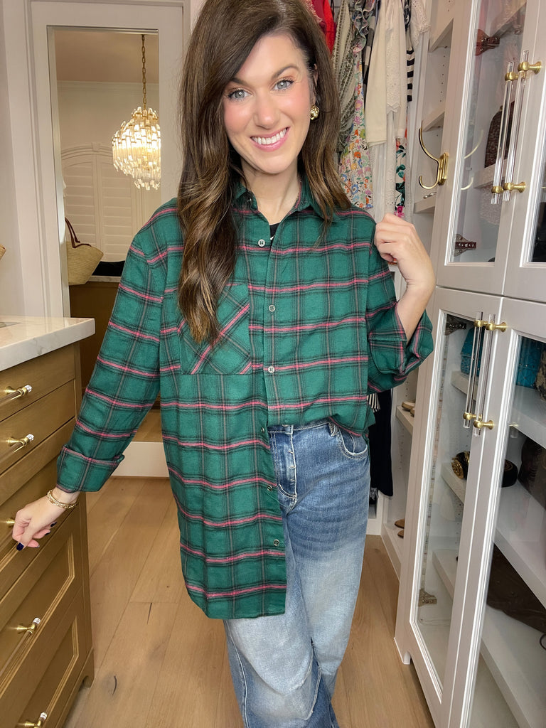 Coffee Run Plaid Button Down in Hunter