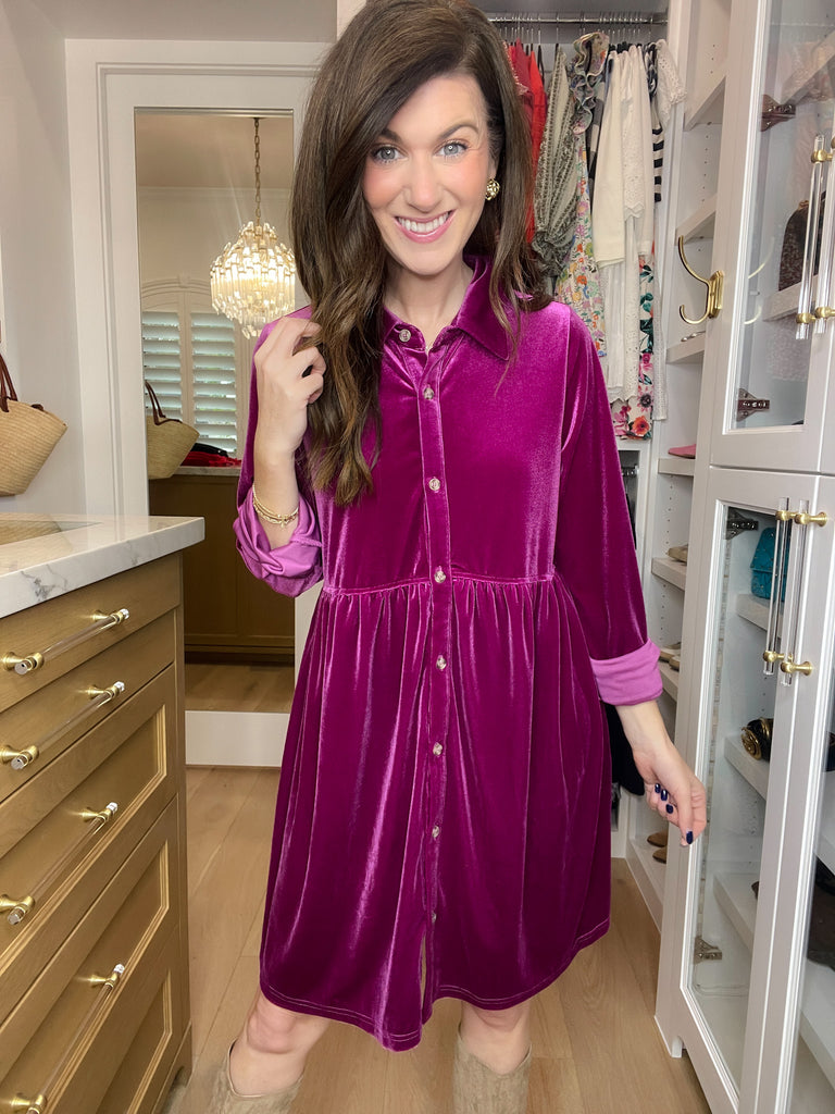 Feels Like Love Velvet Dress in Magenta