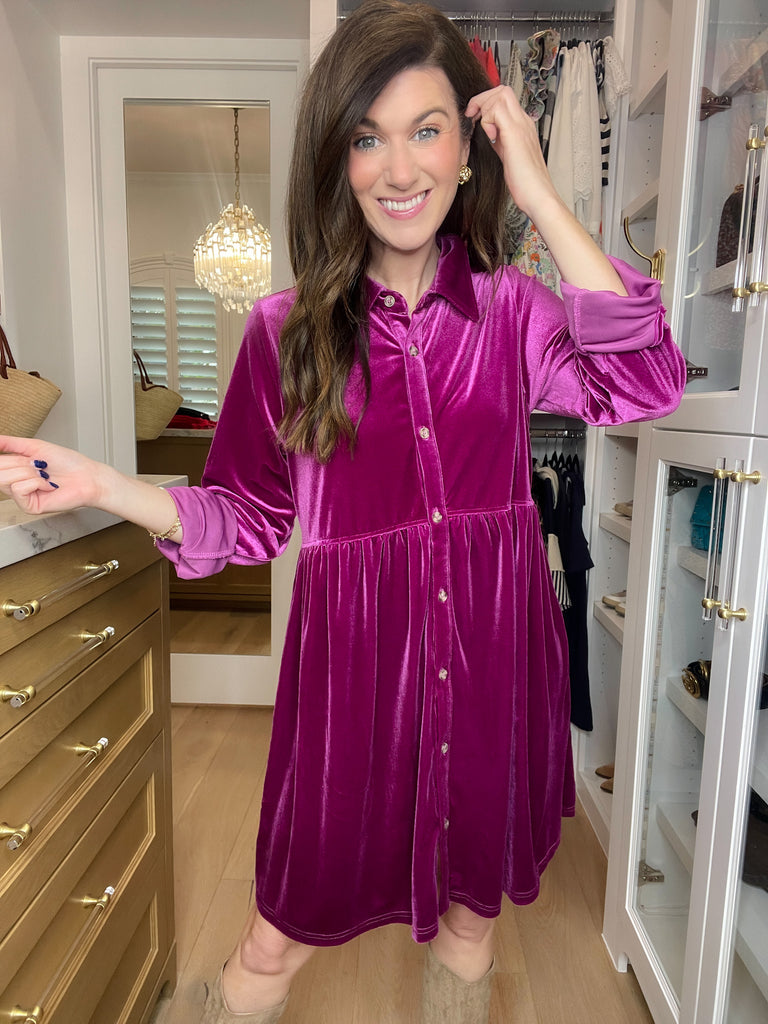 Feels Like Love Velvet Dress in Magenta