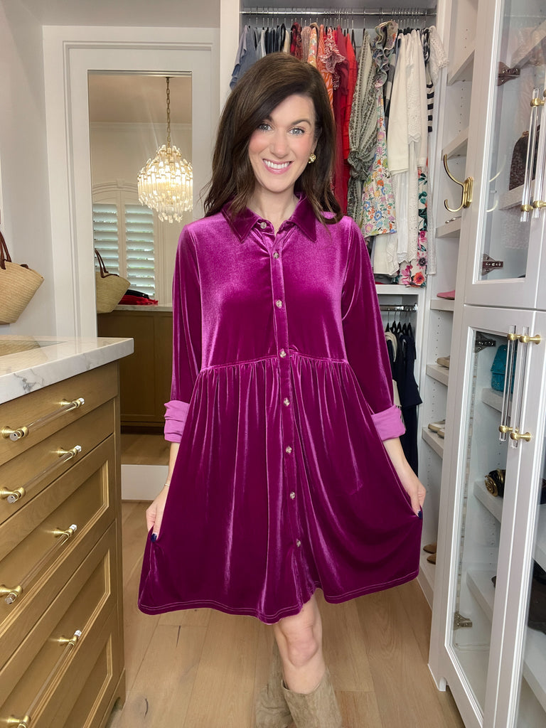 Feels Like Love Velvet Dress in Magenta