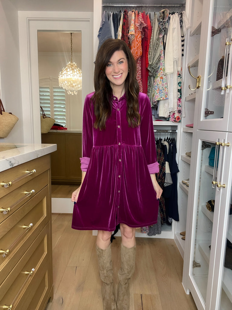Feels Like Love Velvet Dress in Magenta