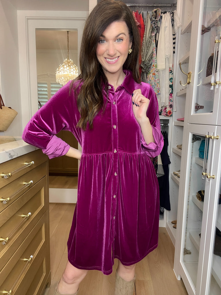 Feels Like Love Velvet Dress in Magenta