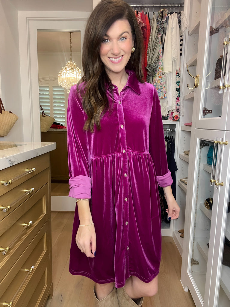 Feels Like Love Velvet Dress in Magenta