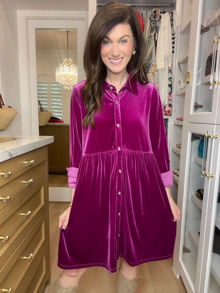 Feels Like Love Velvet Dress in Magenta