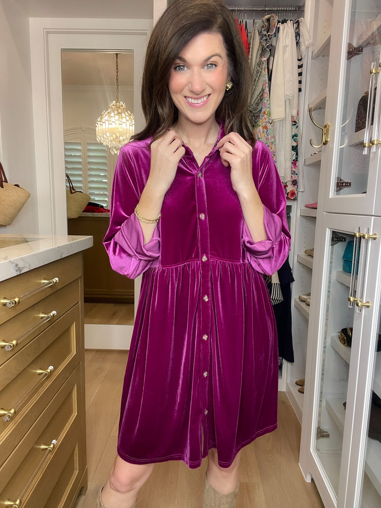 Feels Like Love Velvet Dress in Magenta