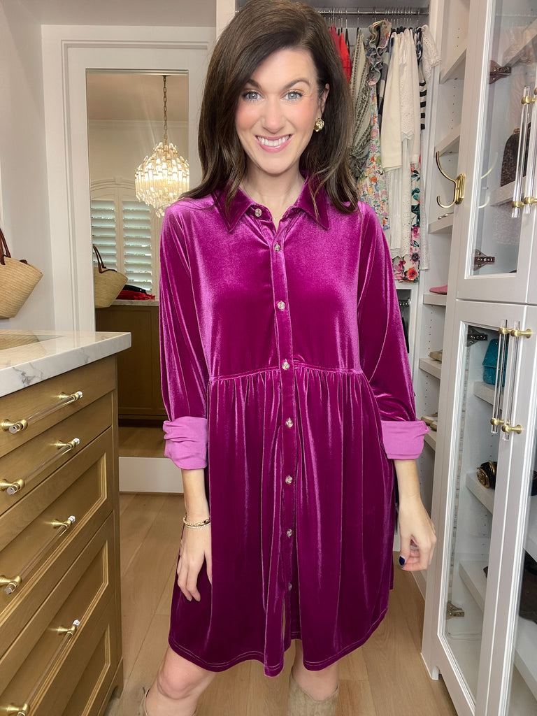 Feels Like Love Velvet Dress in Magenta