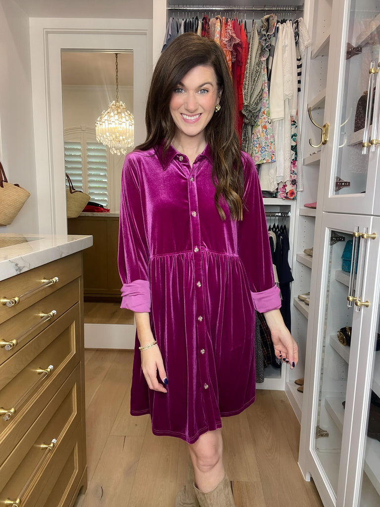 Feels Like Love Velvet Dress in Magenta