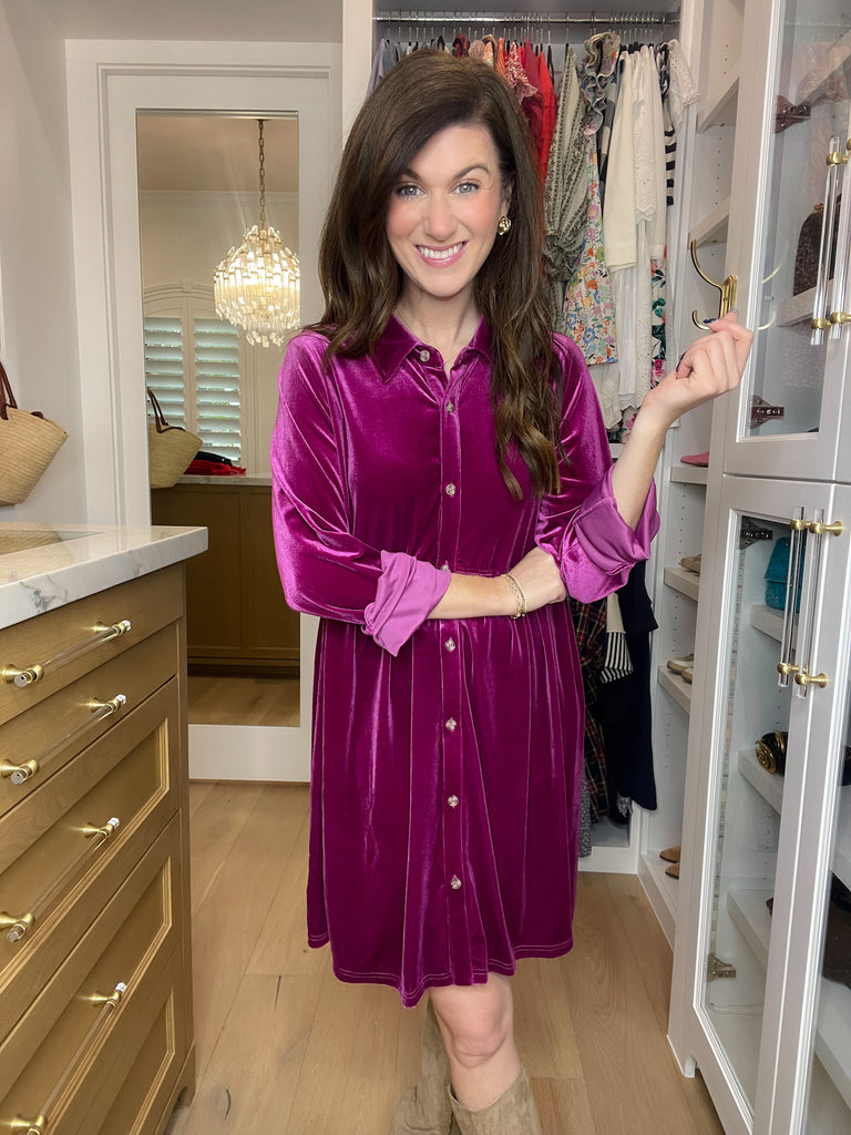 Feels Like Love Velvet Dress in Magenta