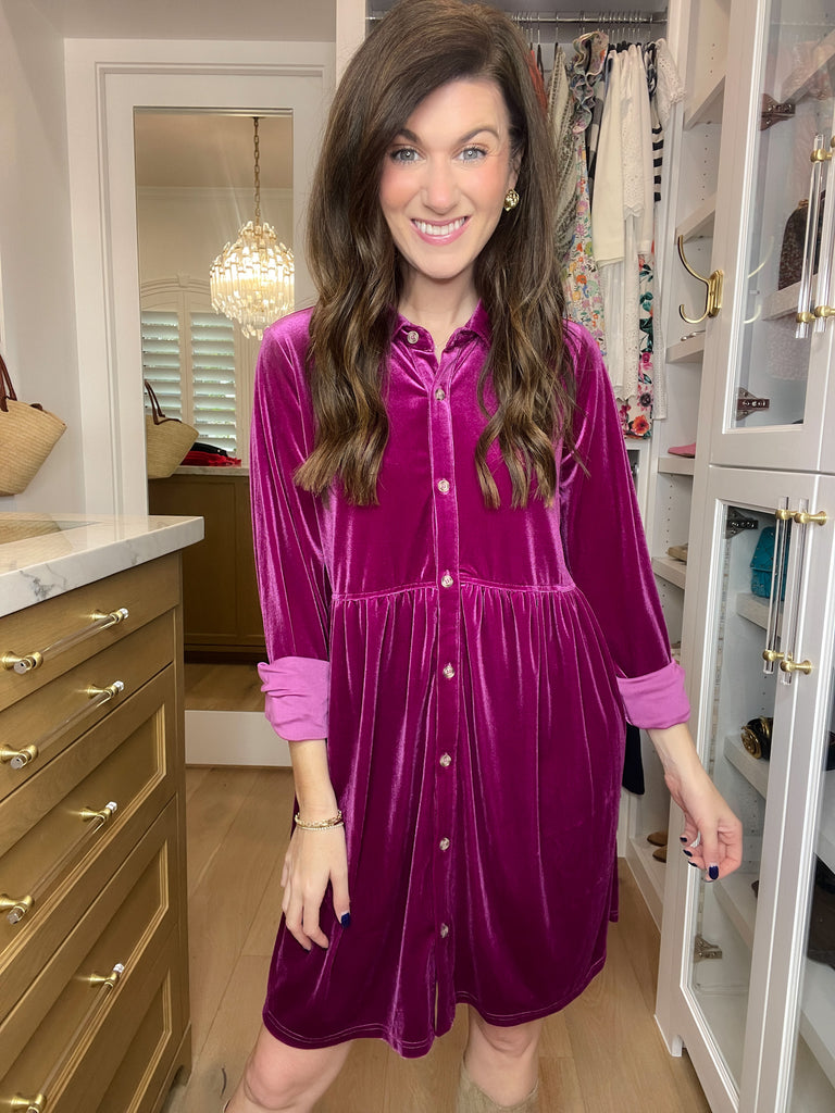 Feels Like Love Velvet Dress in Magenta