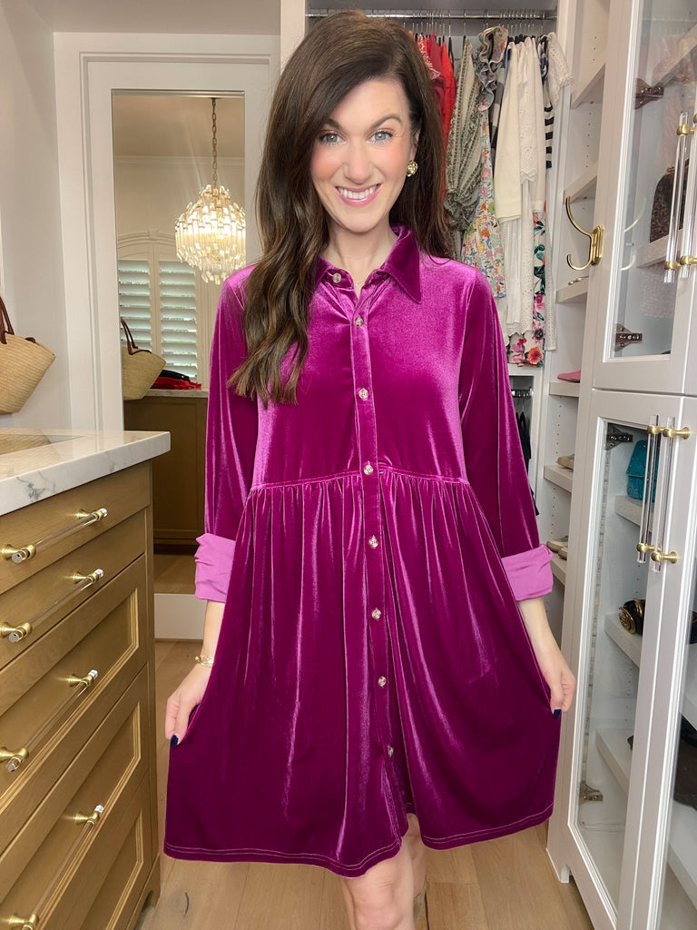 Feels Like Love Velvet Dress in Magenta