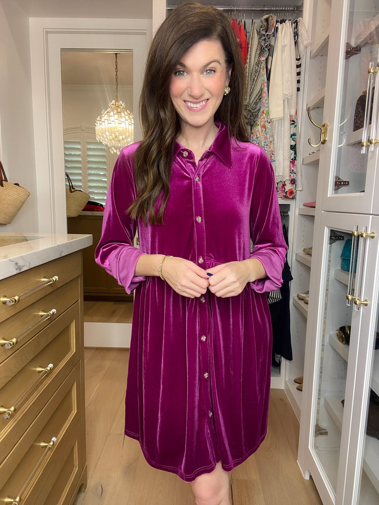 Feels Like Love Velvet Dress in Magenta