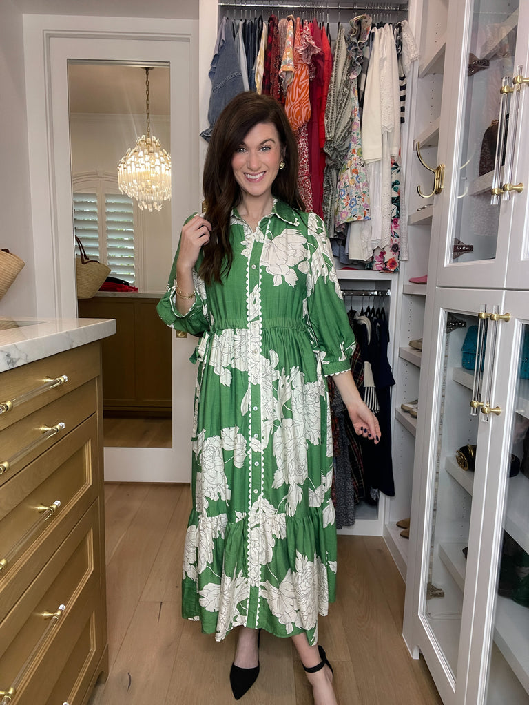 Believe Your Eyes Floral Midi Dress in Green
