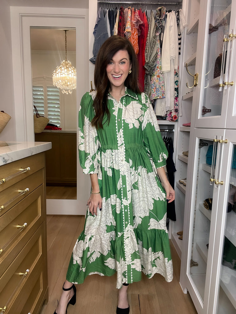 Believe Your Eyes Floral Midi Dress in Green
