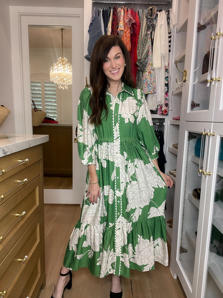 Believe Your Eyes Floral Midi Dress in Green