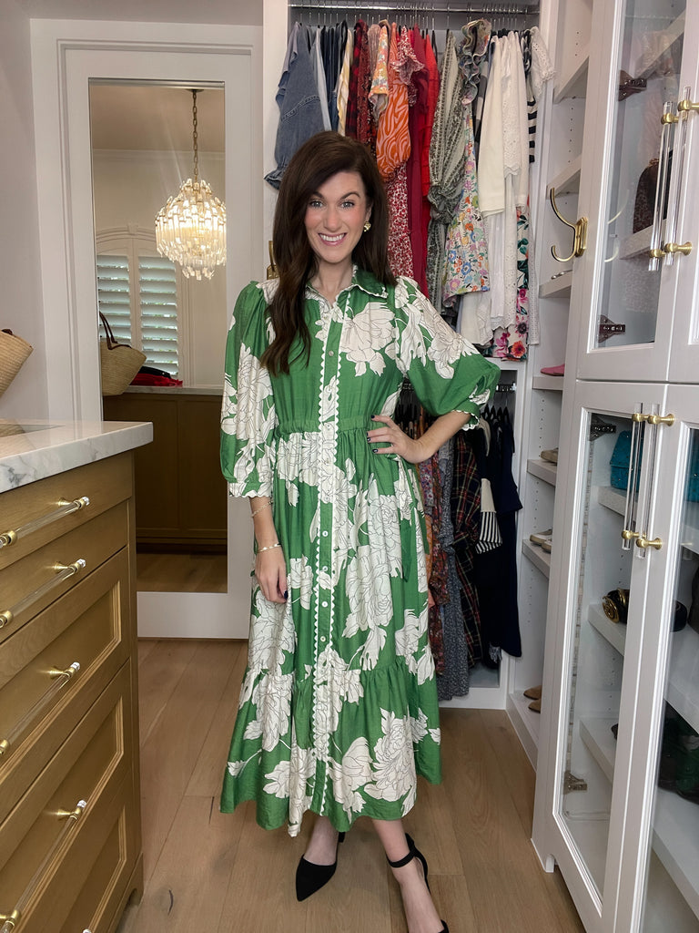 Believe Your Eyes Floral Midi Dress in Green