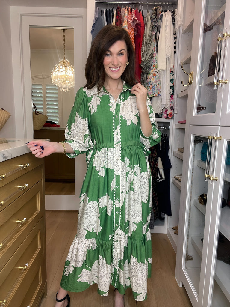 Believe Your Eyes Floral Midi Dress in Green