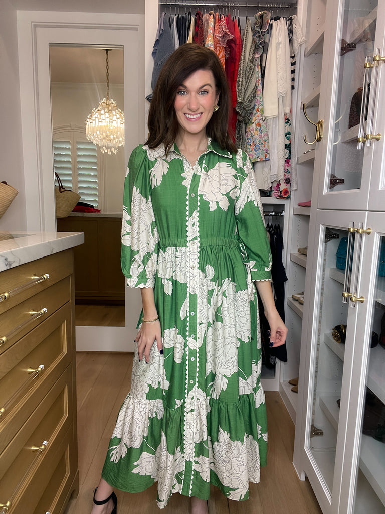 Believe Your Eyes Floral Midi Dress in Green