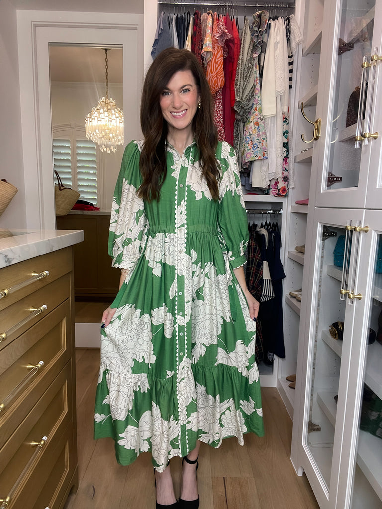 Believe Your Eyes Floral Midi Dress in Green