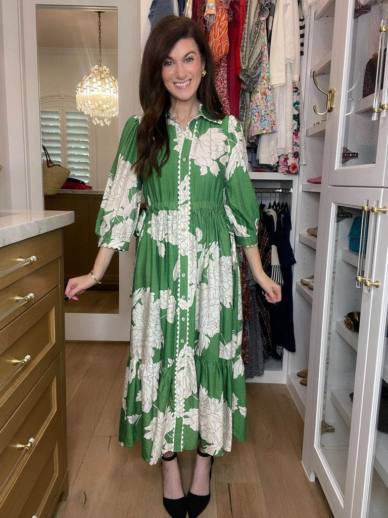 Believe Your Eyes Floral Midi Dress in Green