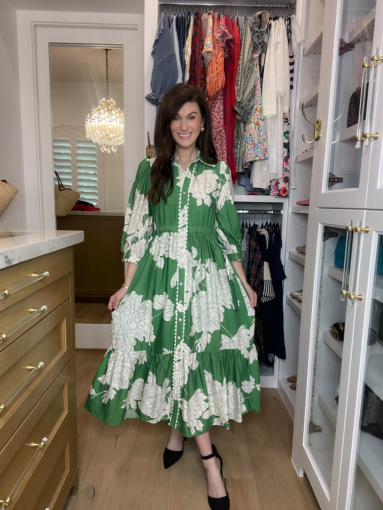 Believe Your Eyes Floral Midi Dress in Green