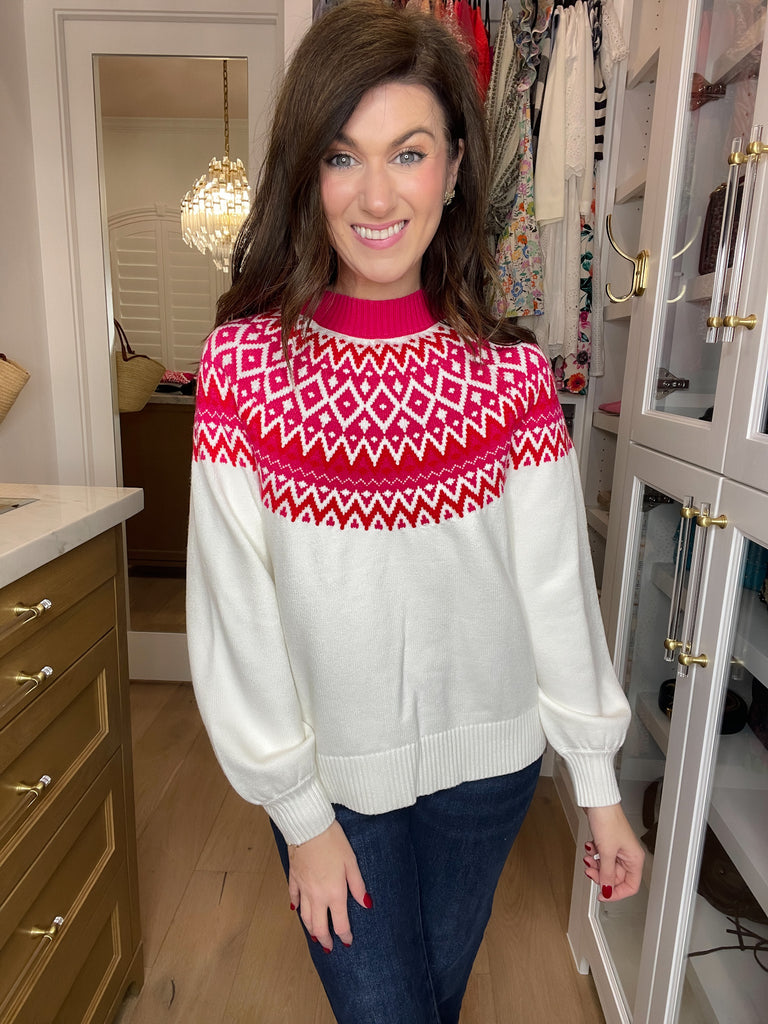 Sugarlips Honey Baby Fair Isle Mock Neck Sweater