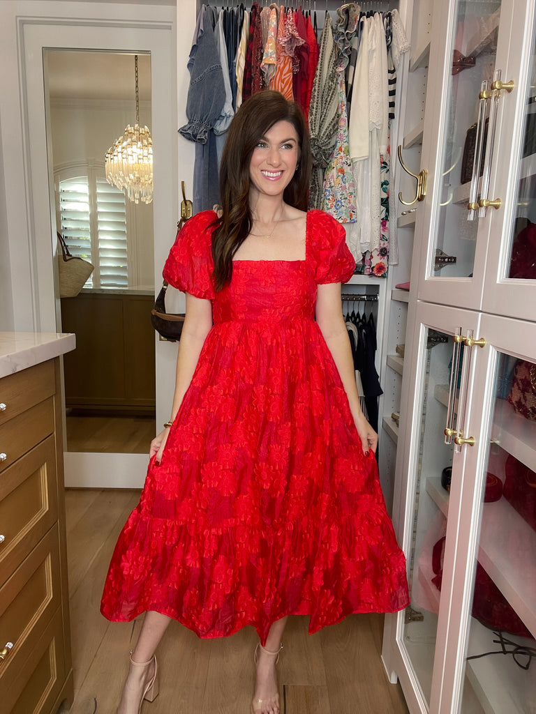 New Love Floral Midi Dress in Red