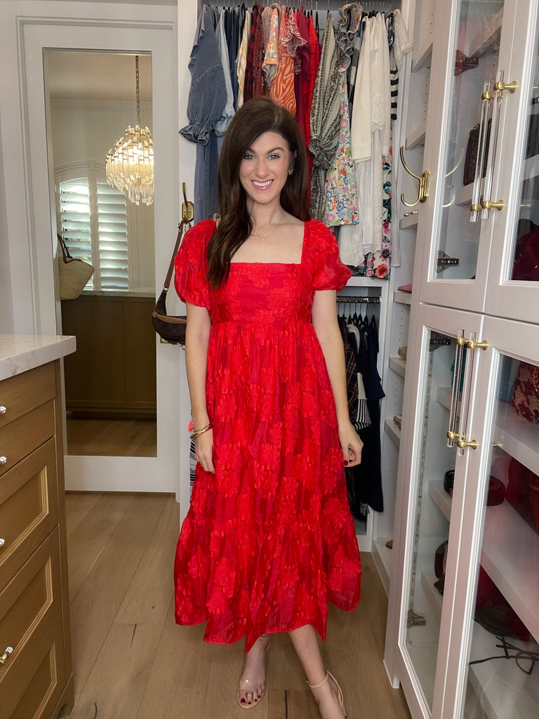 New Love Floral Midi Dress in Red