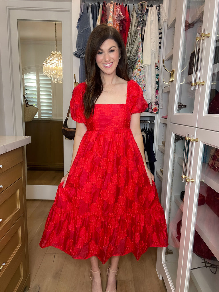 New Love Floral Midi Dress in Red