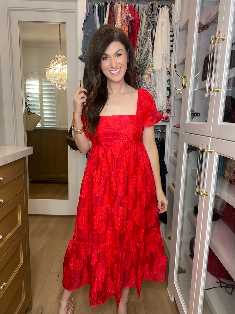 New Love Floral Midi Dress in Red