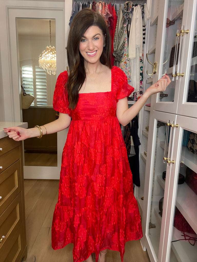 New Love Floral Midi Dress in Red