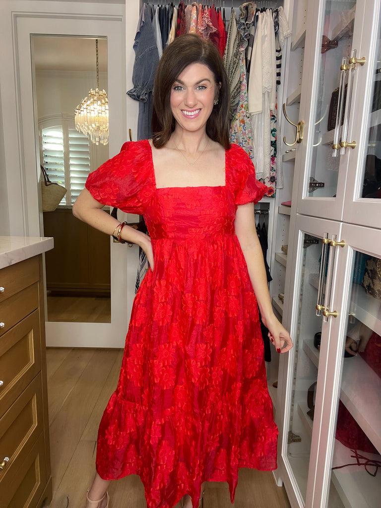 New Love Floral Midi Dress in Red