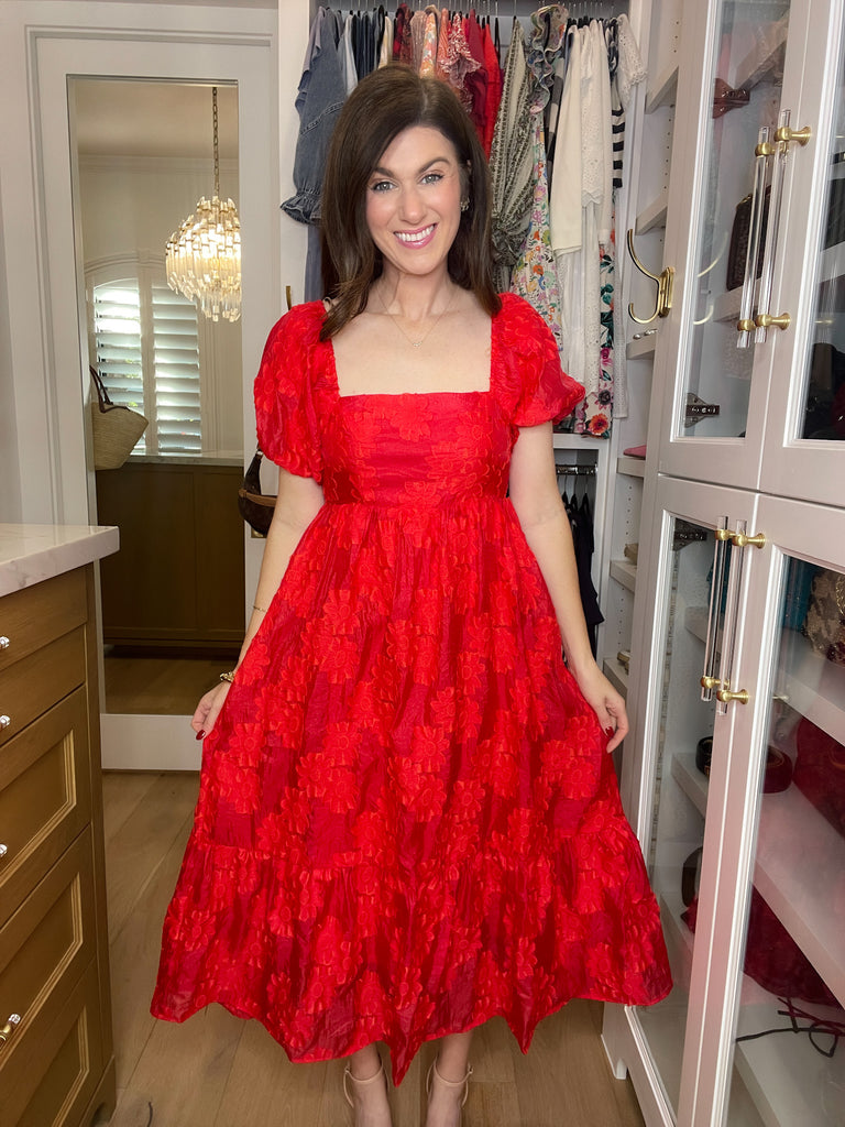 New Love Floral Midi Dress in Red