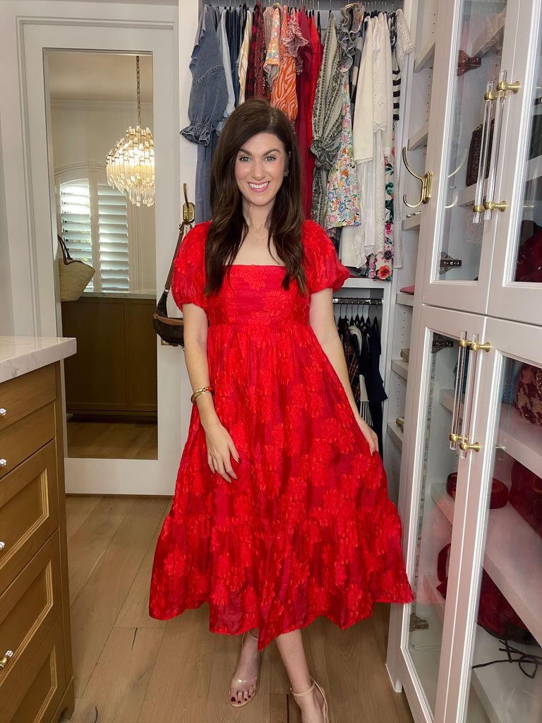 New Love Floral Midi Dress in Red