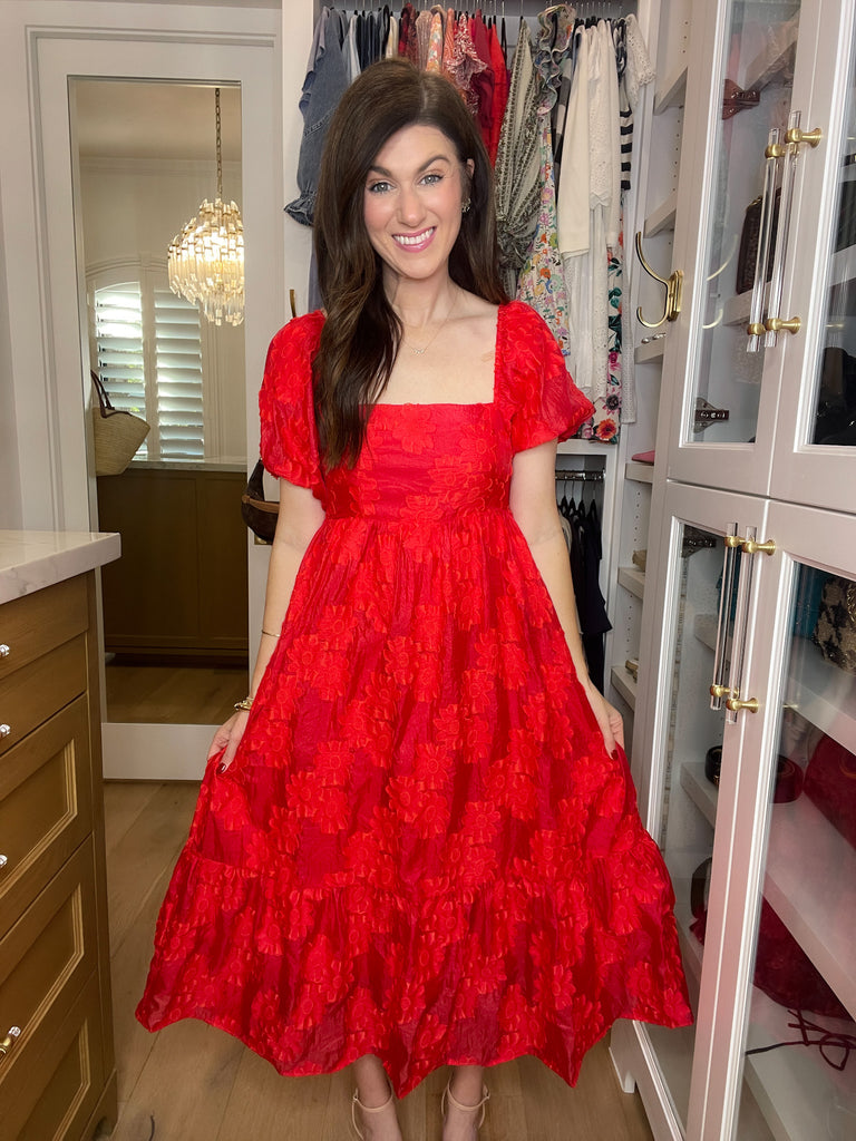 New Love Floral Midi Dress in Red