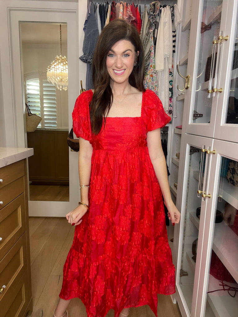 New Love Floral Midi Dress in Red